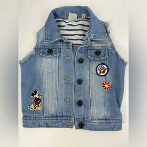 JUNKFOOD Kid’s Disney Patch Cutoff Denim Vest Sz S (6-7)